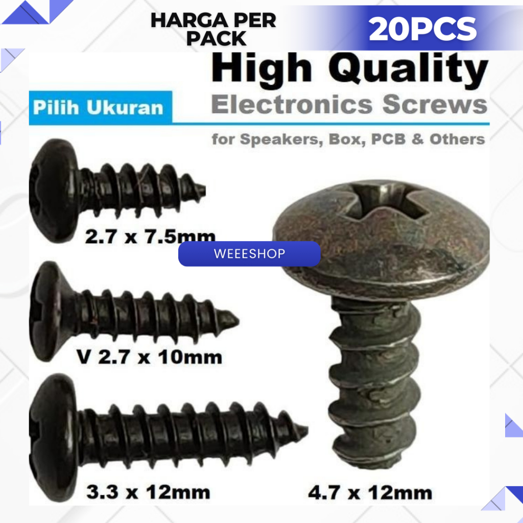 20PCS Sekrup Hitam M3 M4 M5 – Baut Skrup PH untuk Speaker Box Heatsink IC Elektronik