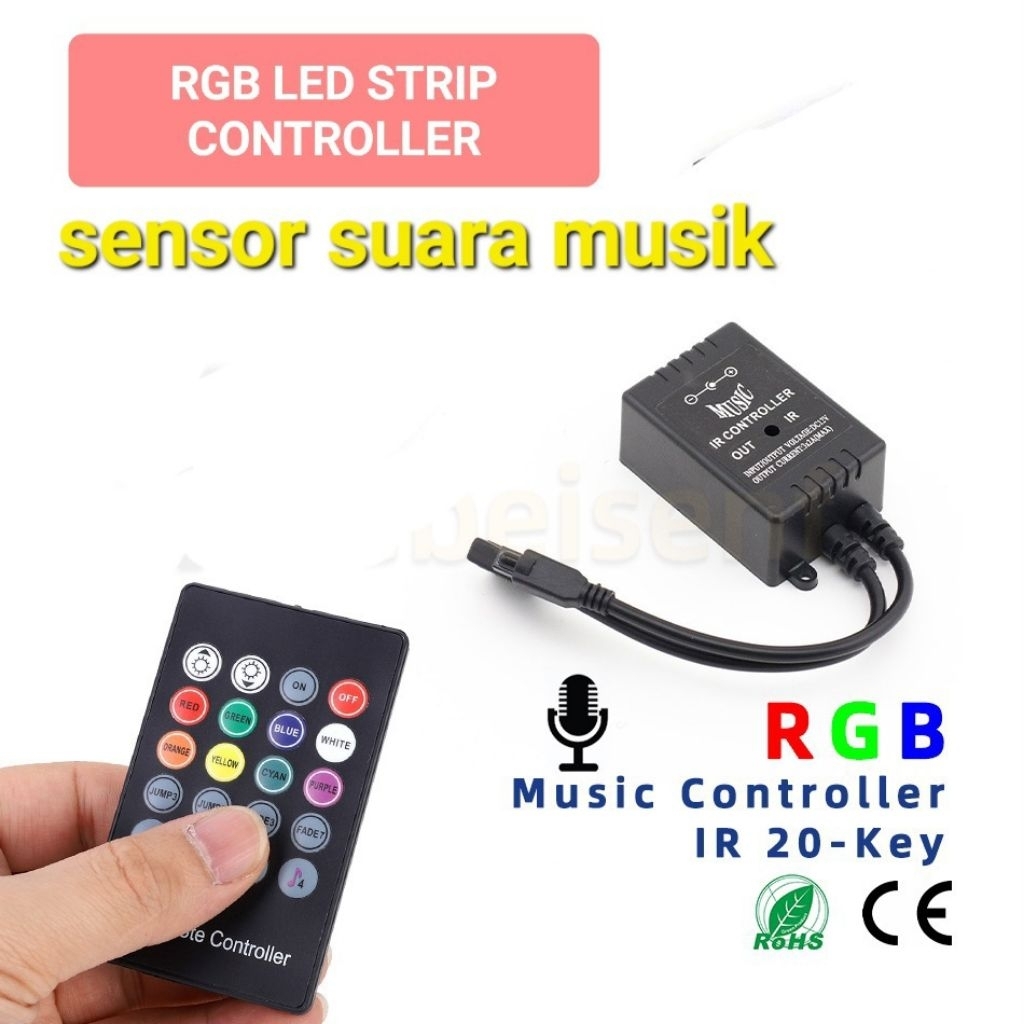 modul LED strip RGB 5050 3528 sensor suara musik remot kontrol sound led strip controller