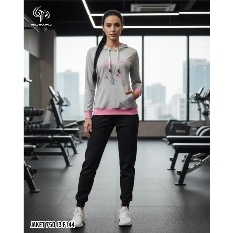Setelan Olahraga Wanita Jaket Hoodie & Celana Jogger Kombinasi Warna - Gym Fitness Yoga Aerobic Runn