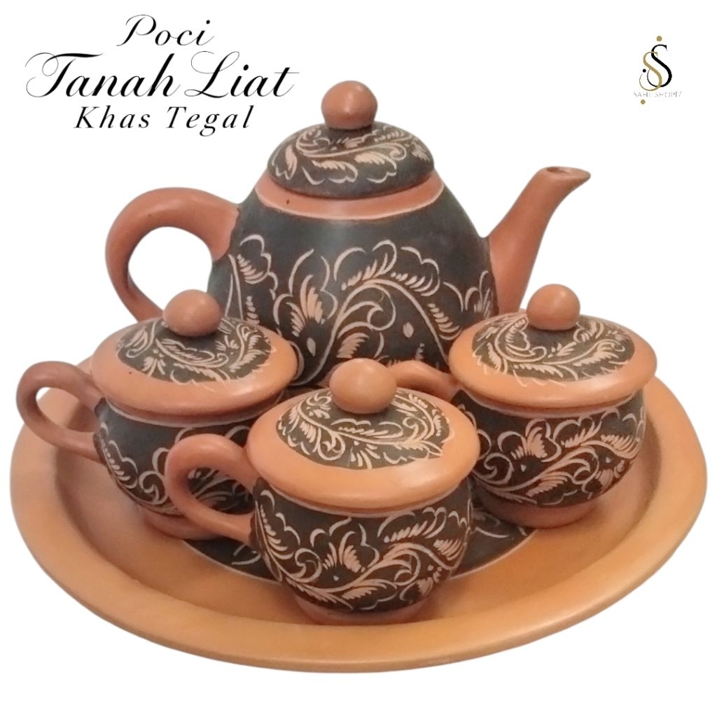 Sentra Living Poci Tanah Liat Khas Tegal Set Teko Tanah Liat Batik