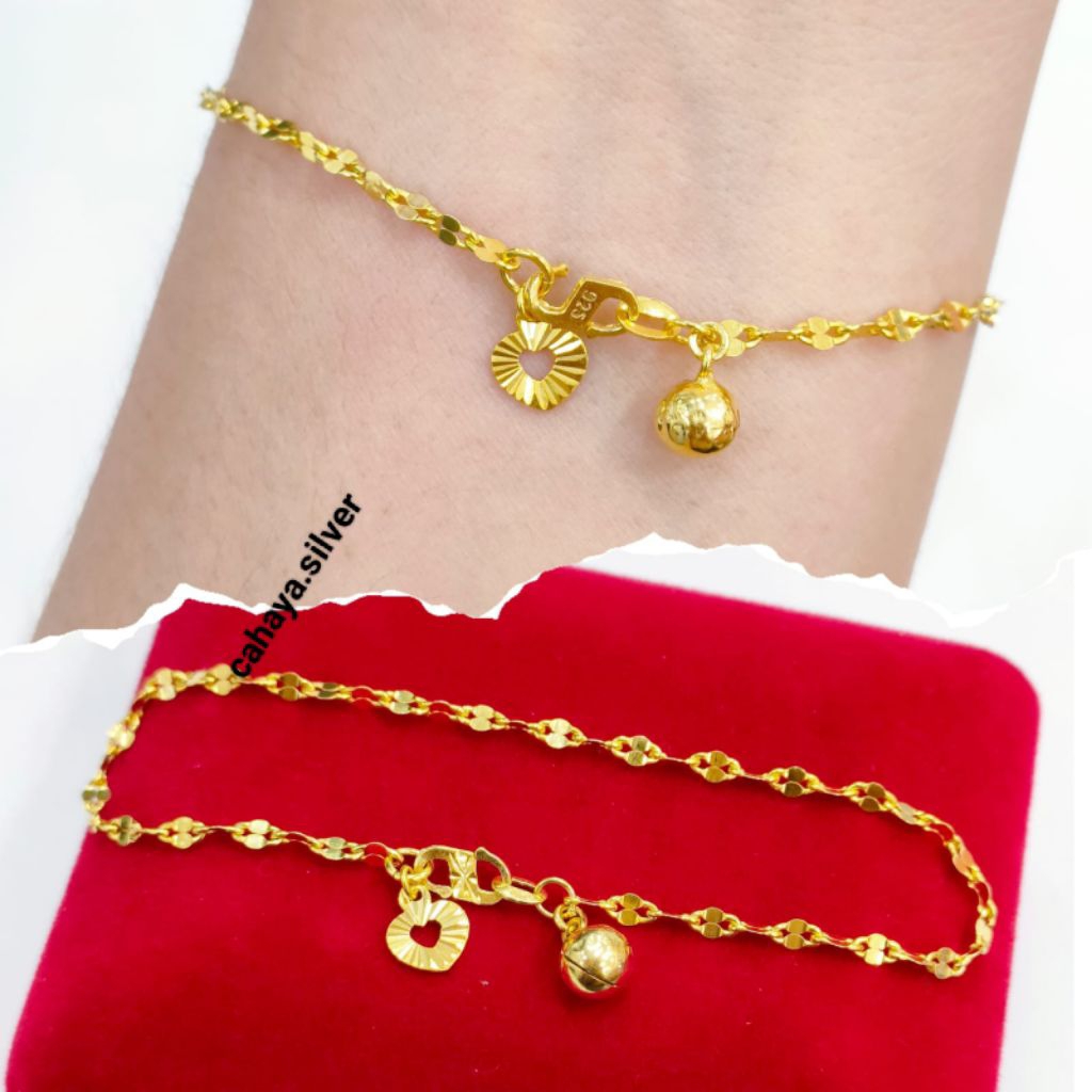 Gelang Tangan Rante Biji Kopi Perak Asli 925 Lapis Emas