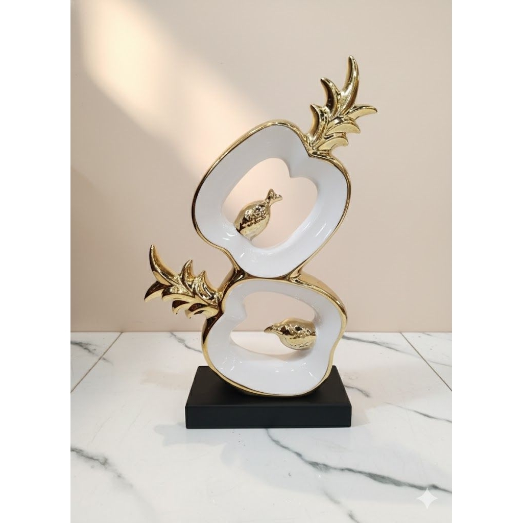 Pajangan Meja Keramik Putih Gold Mewah Dekorasi Rumah