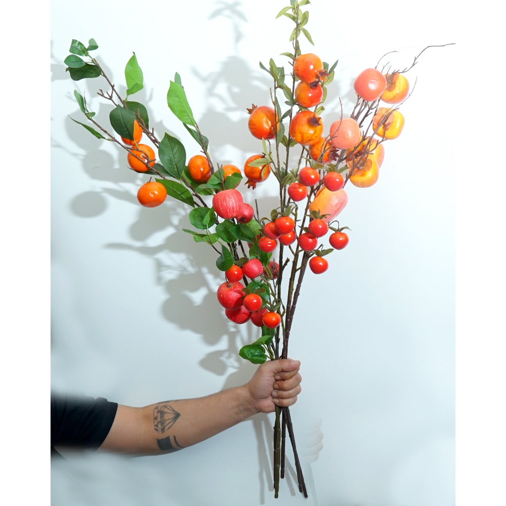 Hiasan Imlek Buah Bunga Rejeki Dekorasi Pomegranate , Apel, Tomat Cherry, Jeruk, Persimmon Plastik