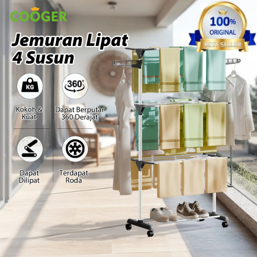 COOGER Rak Jemuran 4 Susun Gantungan Drying Rack 4 Level Rak Jemuran Lipat Stainless Steel