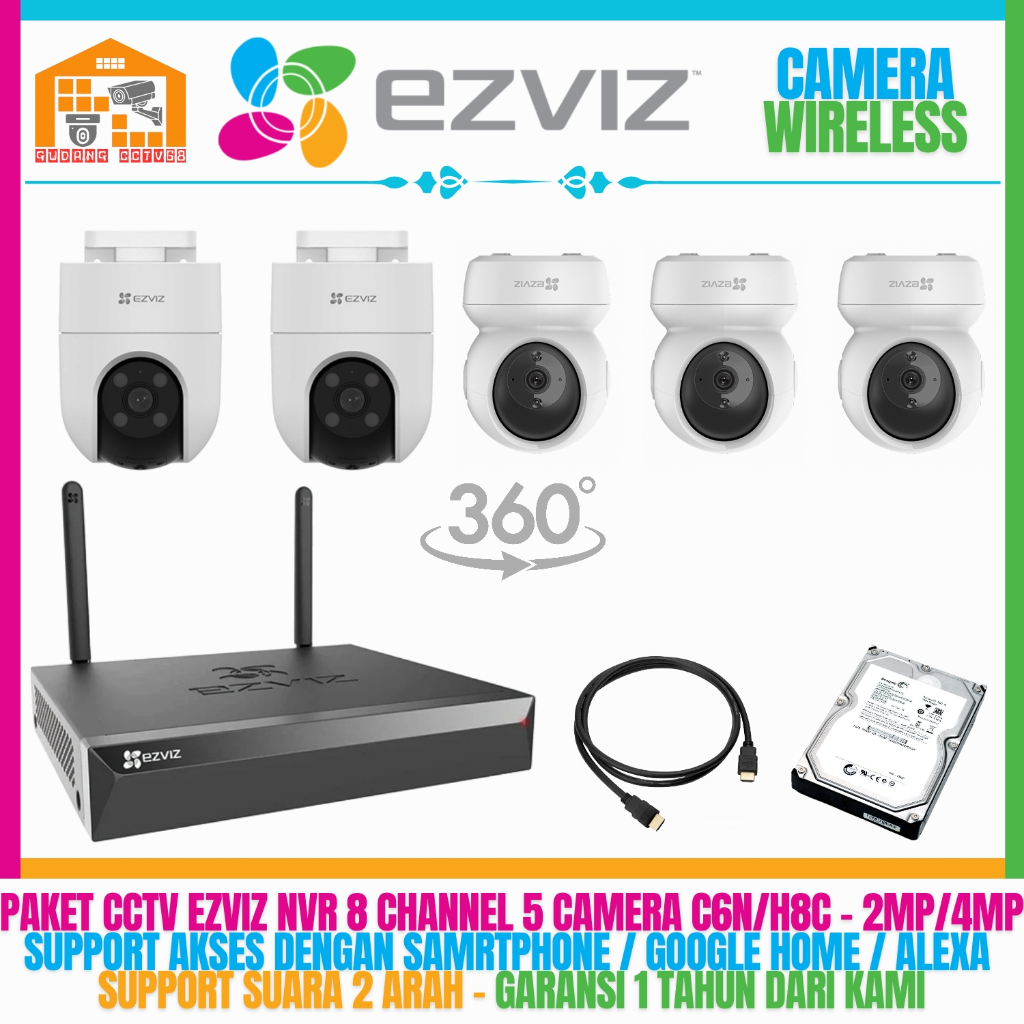Paket CCTV Ezviz Wireless NVR 8 Channel 5 Ezviz Camera Ezviz 4MP / 2MP Audio 2 Way IP Camera Ezviz