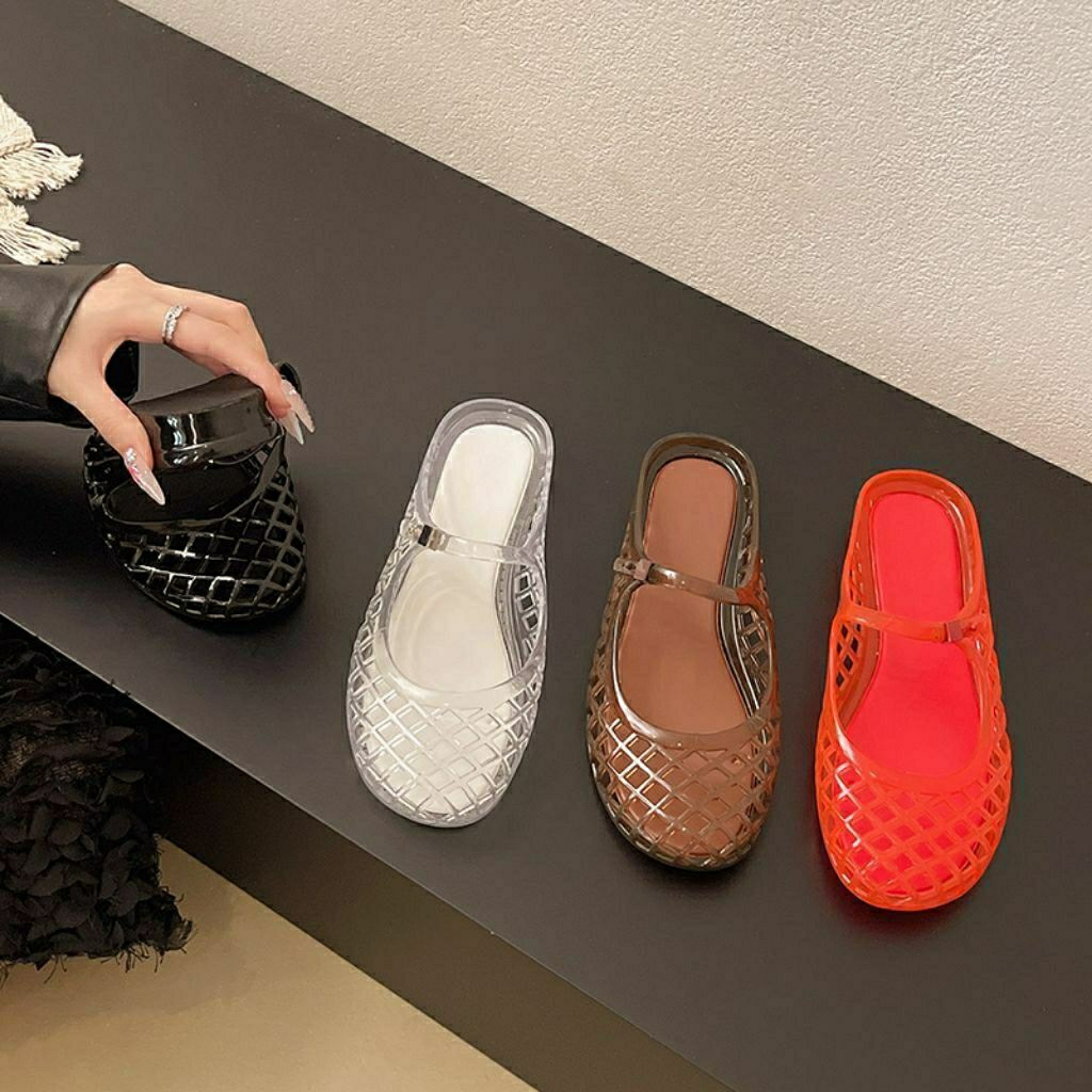 Sandal Flatshoes Jaring Jelly Wanita Meisha Neta Jelly Shoes Sepatu sandal Flat Wanita