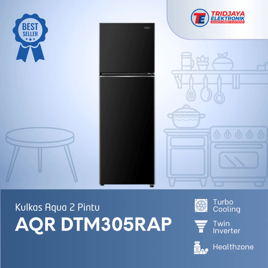 Kulkas AQUA 2 Pintu AQDTM305RAP (FB) 245 Liter Inverter Turbo Cooling Freezer Jumbo Garansi Resmi