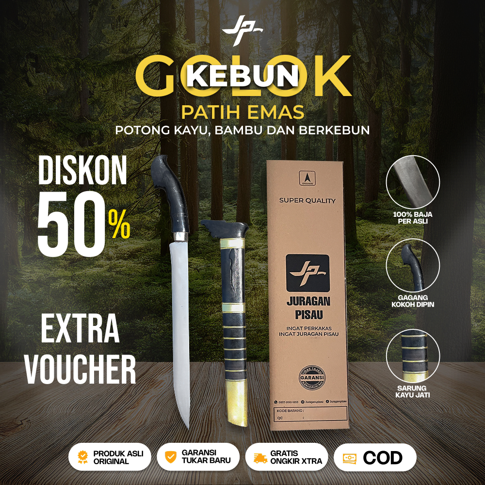 Juragan Pisau | Golok Pisau Sembelih Kebun Panjang Baja Sup9 Super Tajam Potong Kayu Bambu Pohon