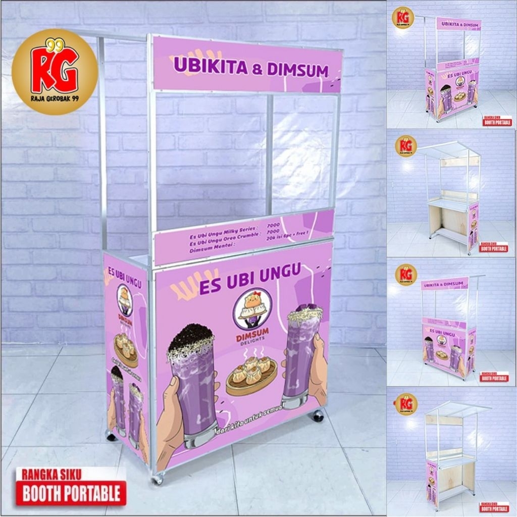 Booth portable RS atap gerobak lipat meja lipat jualan raja gerobak 99 gresik
