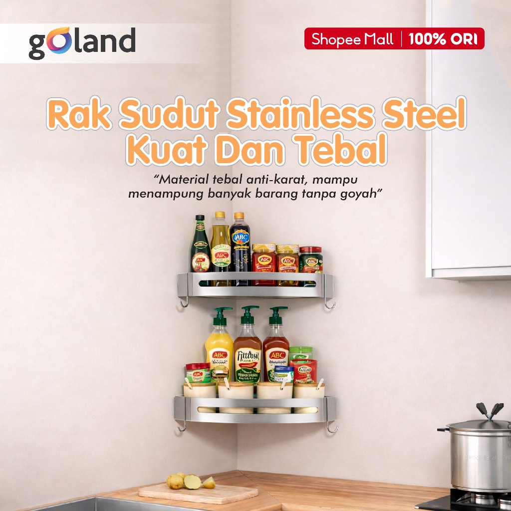 Goland - Rak Sudut Dinding Serbaguna - Rak Alat Mandi - Rak Toilet Stainless Steel - Rak Sudut Dapur