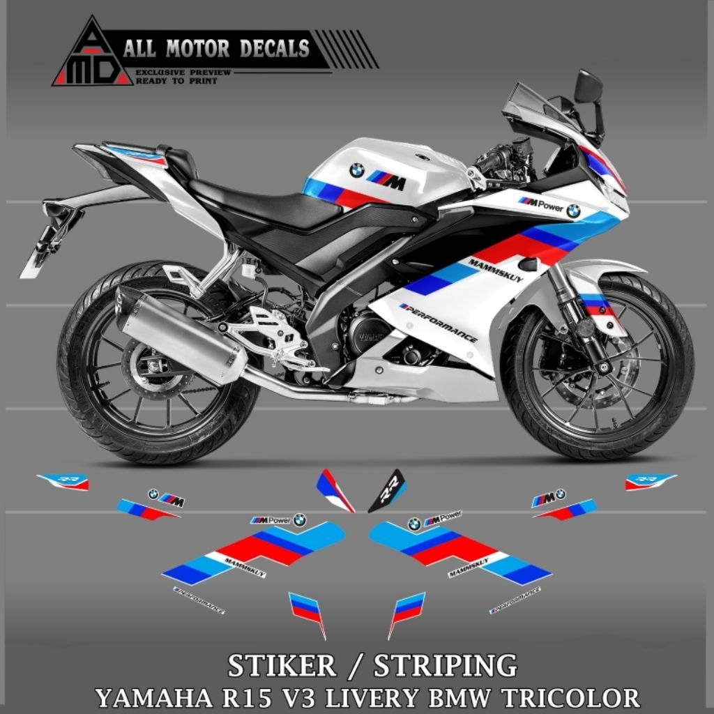 Striping Yamaha R15 V3 Custom Bmw / Decal List Tricolor Motor R15 V3 155