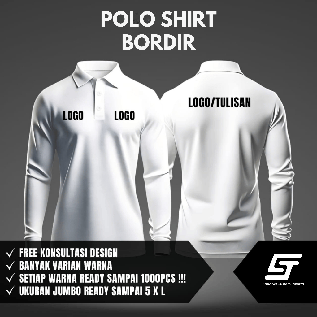 KAOS POLO LENGAN PANJANG BORDIR CUSTOM SERAGAM PERUSAHAAN
