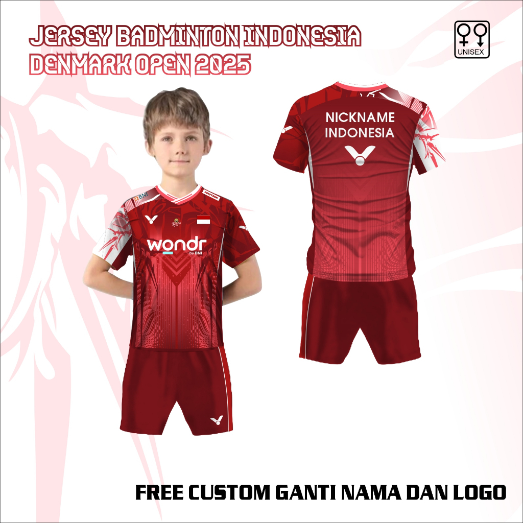 Jersey Badminton Denmark Open 2025 baju anak kaos olah raga bulu tangkis