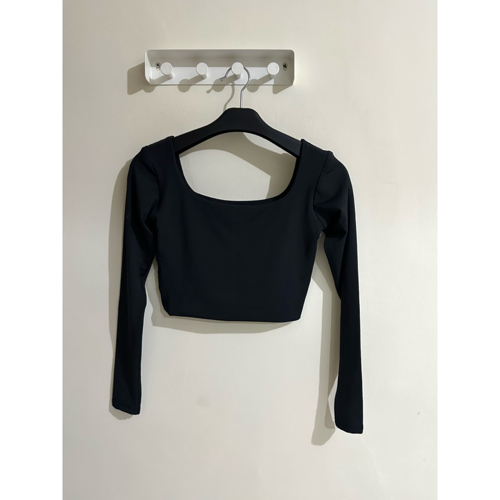 Kurve Black Long Sleeve Cropped Top Barekurve Crop Top Deep Scoop Neck Fitted Top Bare Kurve