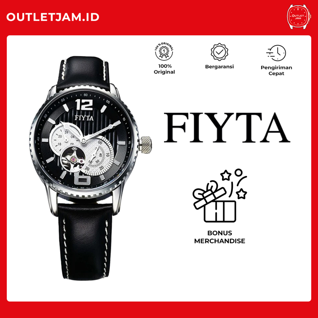 Jam Tangan Pria FIYTA Photographer Gent Automatic Original – Black Dial Leather Strap