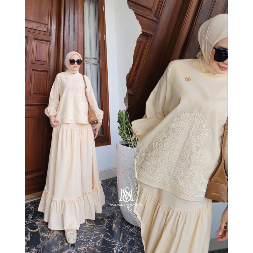 MONA SET ROK PREMIUM WANITA MOTIF BORDIR