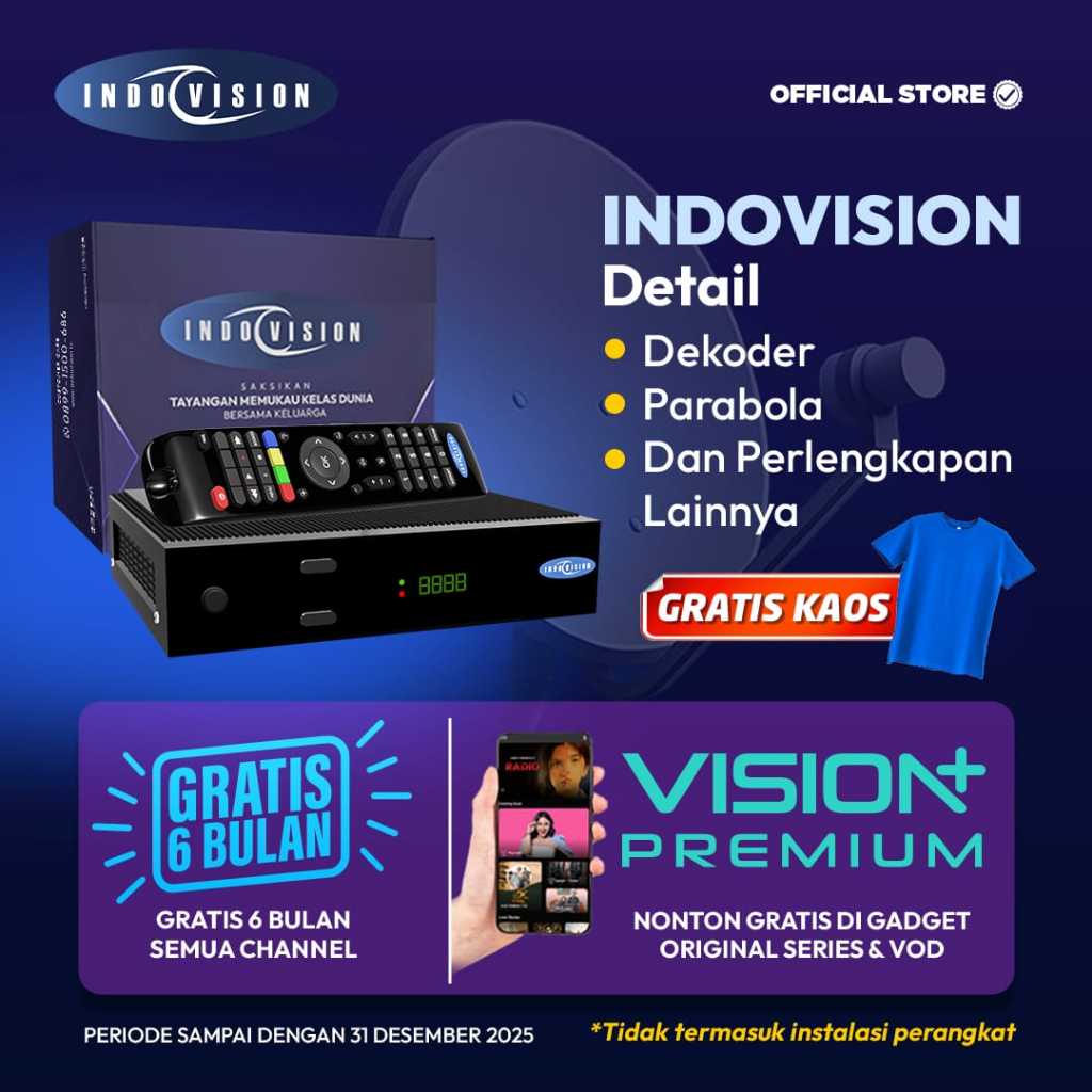 Indovision STB / DSD / Receiver Gratis All Channel dan Vision+ Premium 6 Bulan