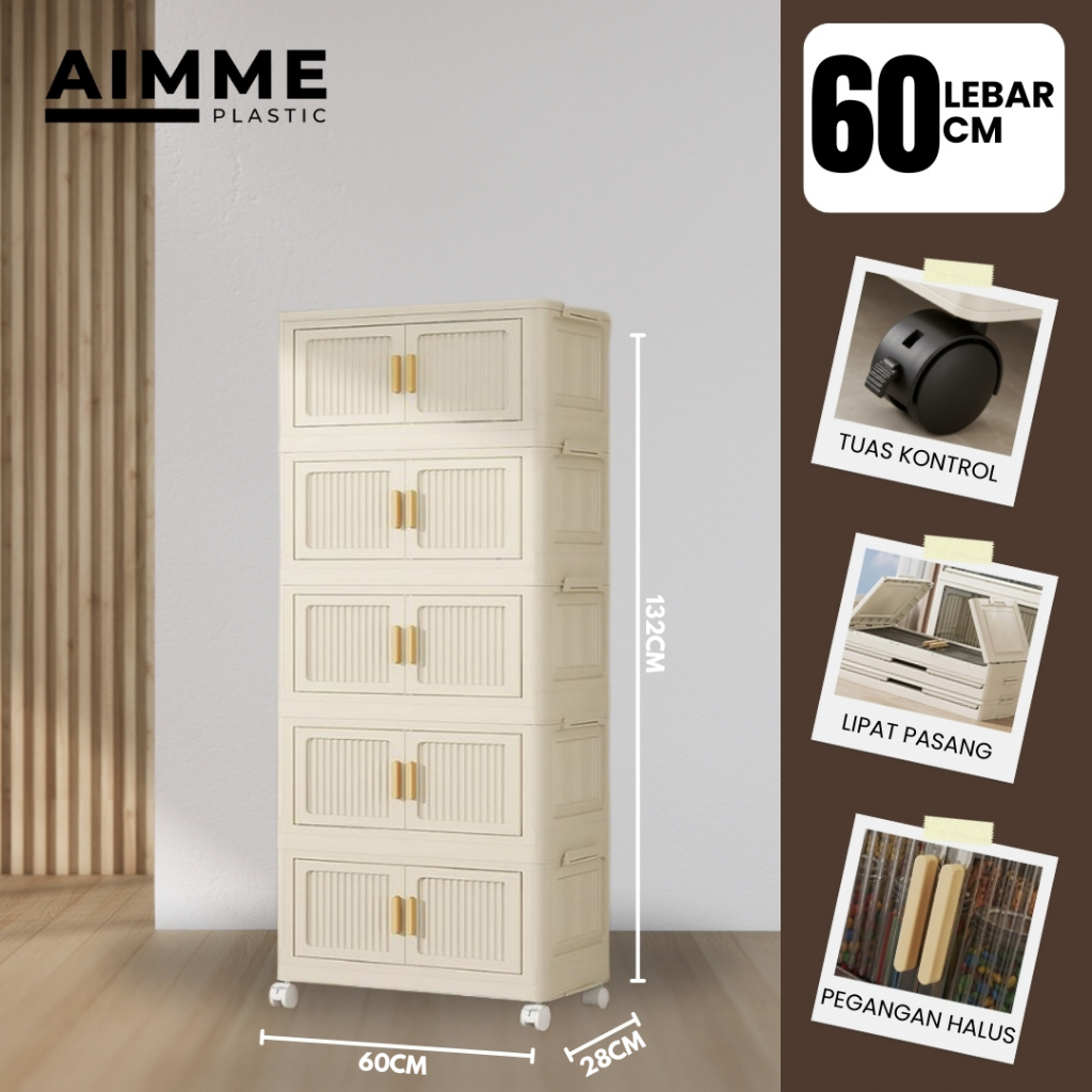 Rak Plastik 5 Susun 60/50CM Beroda Multifungsi – Rak Make Up, Rak Dapur, Rak Buku, Rak Mainan Anak, 