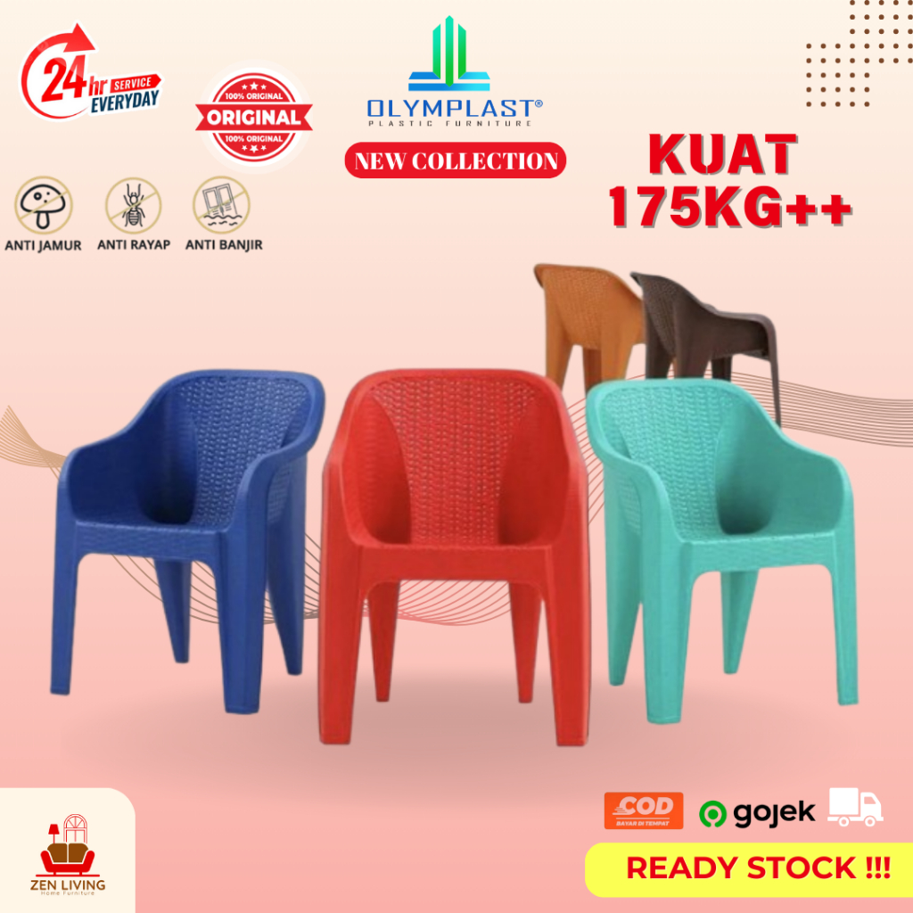 [KUAT 175KG] OLYMPLAST Kursi Plastik Susun Motif Rotan / Kursi Outdoor / Kursi Cafe