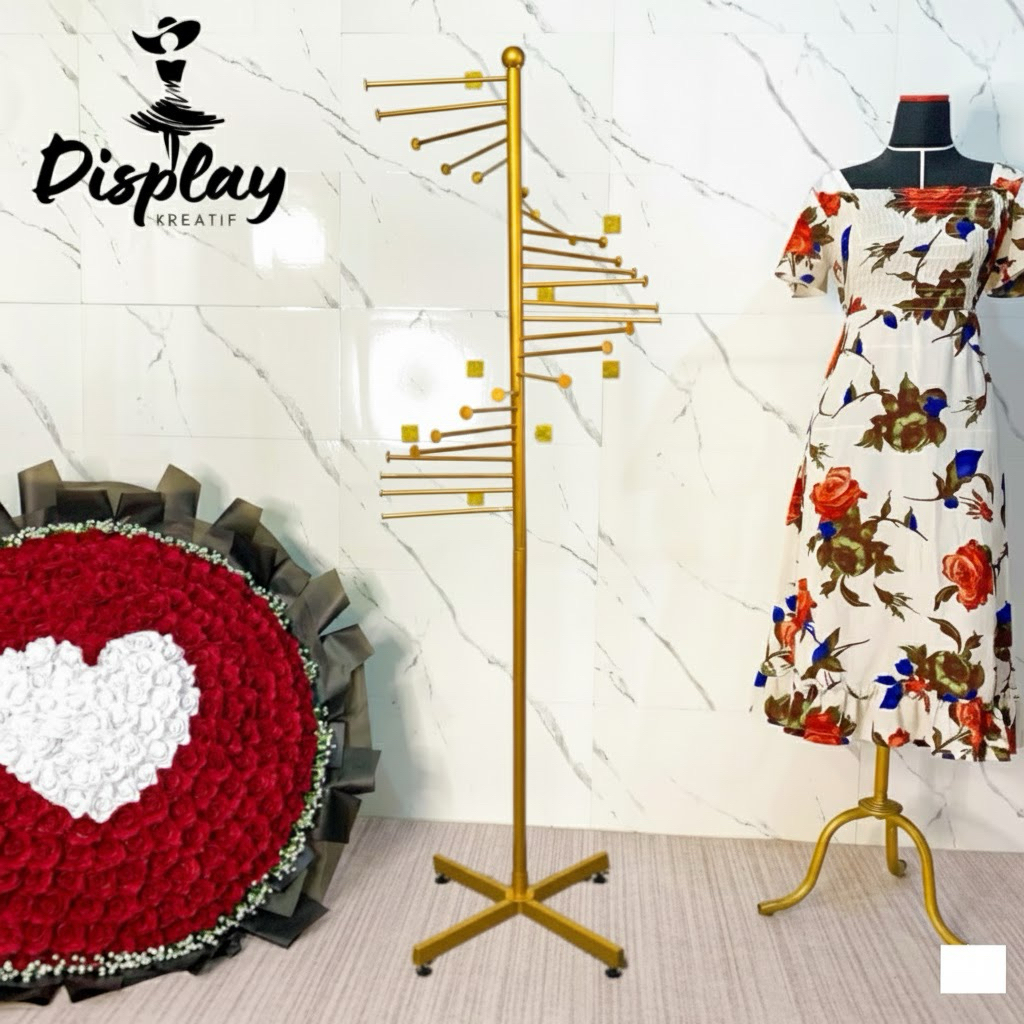 Stand Display Pasmina Kerudung Putar Kuat dari Besi model mewah - Standing Display Kertas kado Putar