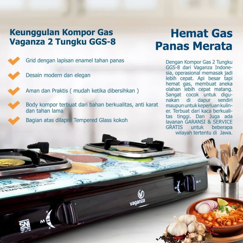 KOMPOR GAS VAGANZA GGS-8 Tempered Glass | VAGANZA INDONESIA