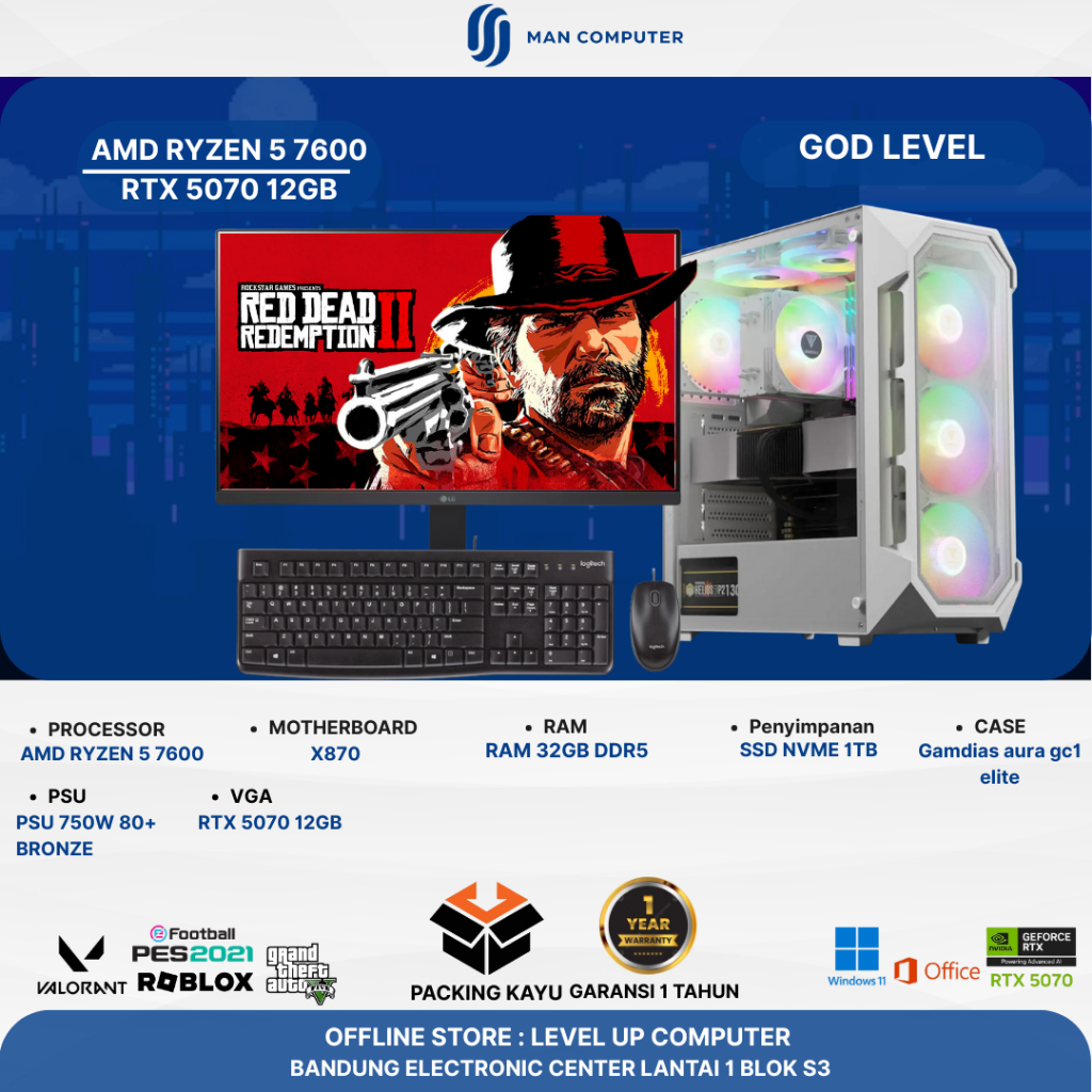 PC GAMING EDITING AMD RYZEN 5 7600 X870 32GB DDR5 SSD NVME 1TB RTX 5070 12GB WATERCOOLER 360MM FULLS