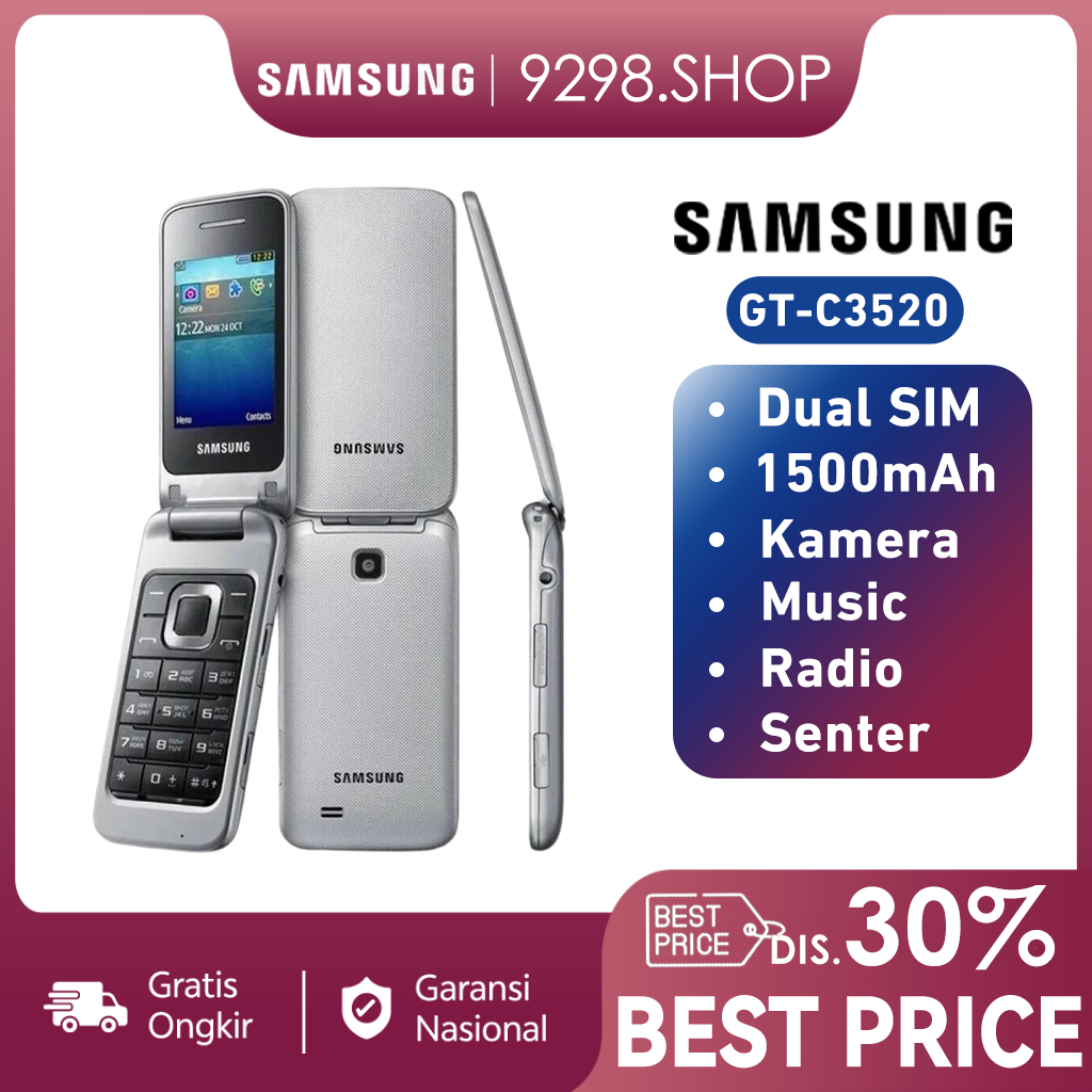 Samsung GT-C3520 Hp Lipat Dengan Kapasitas Baterai 800mAh Garansi Toko 1 Bulan