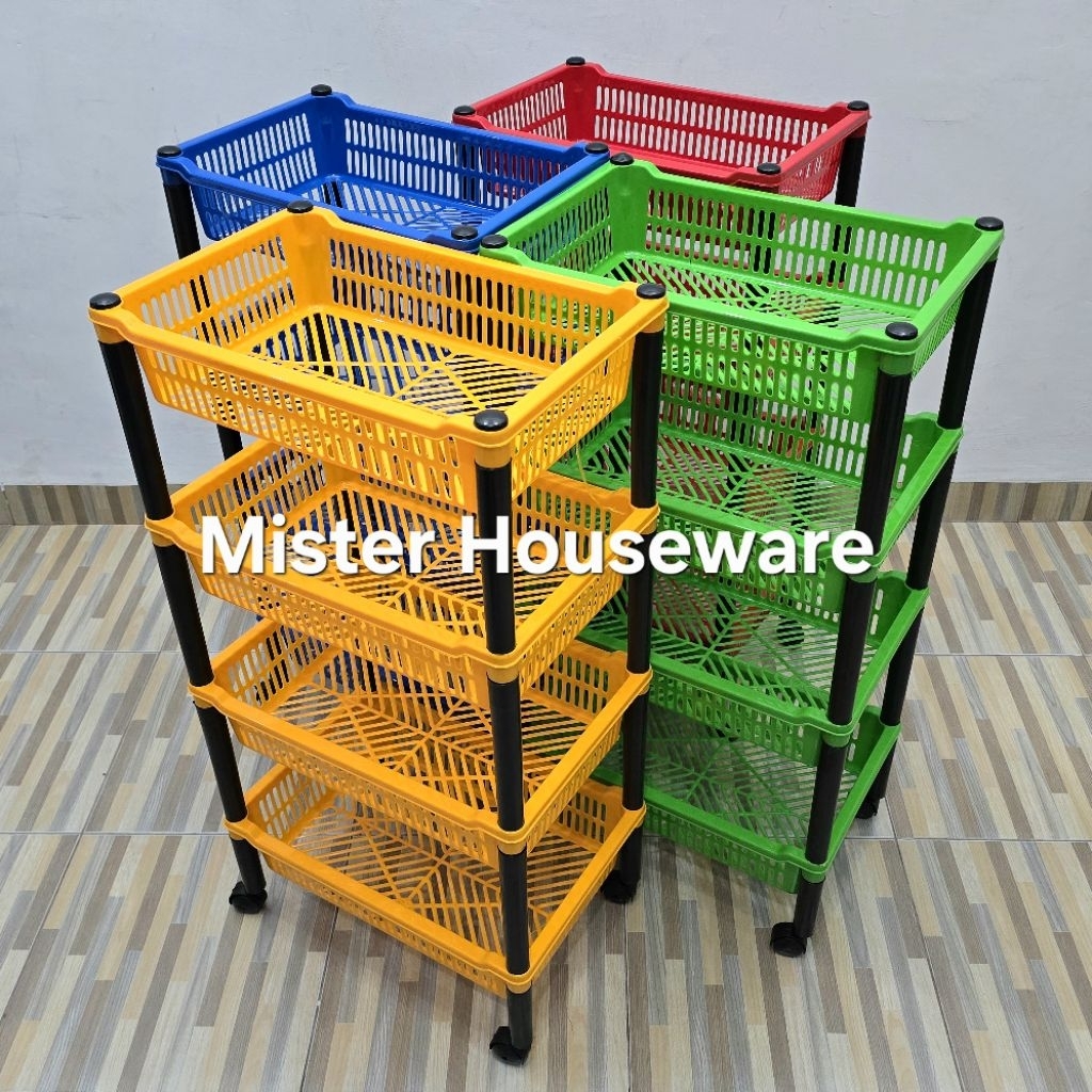 Rak Serbaguna 4 Tingkat Rak Salon Roda Keranjang Susun GM Praktis