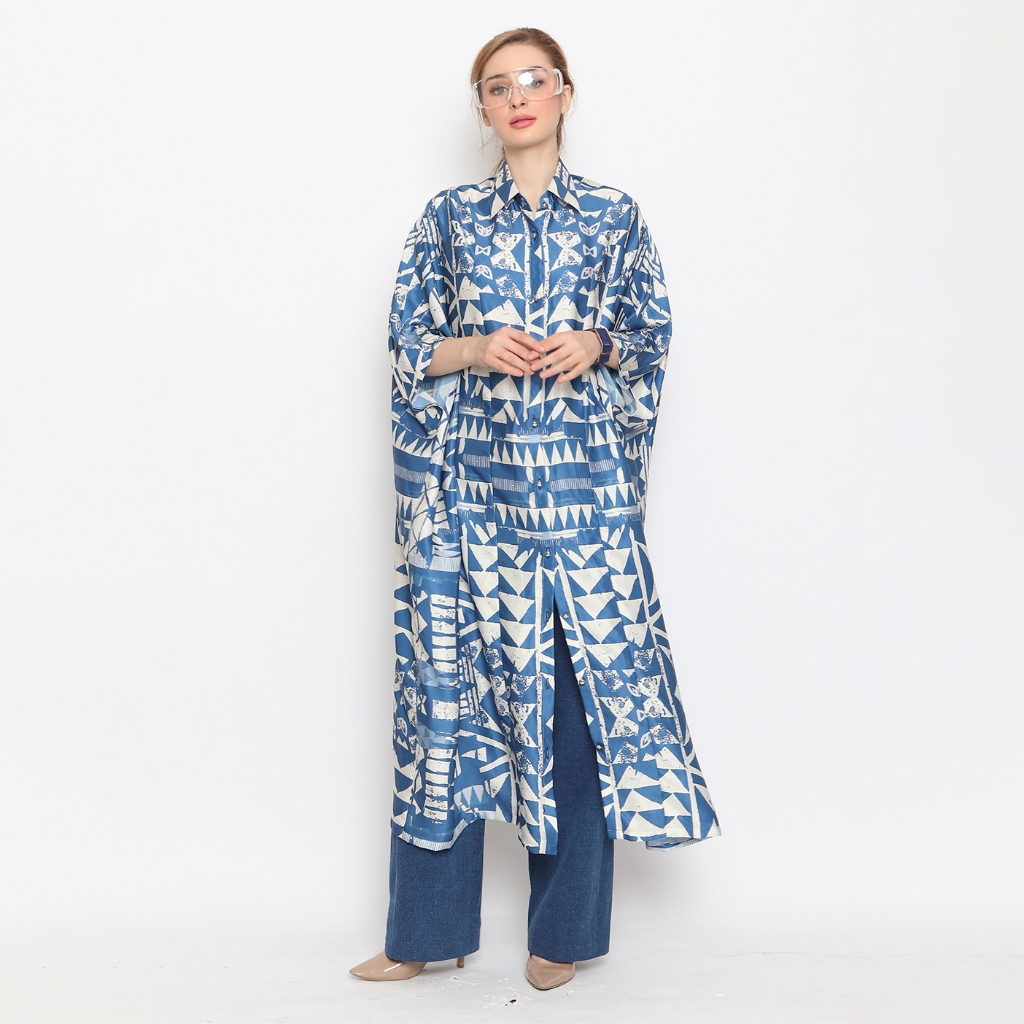 Kanzi Collection Blue Abstract Button Kaftan