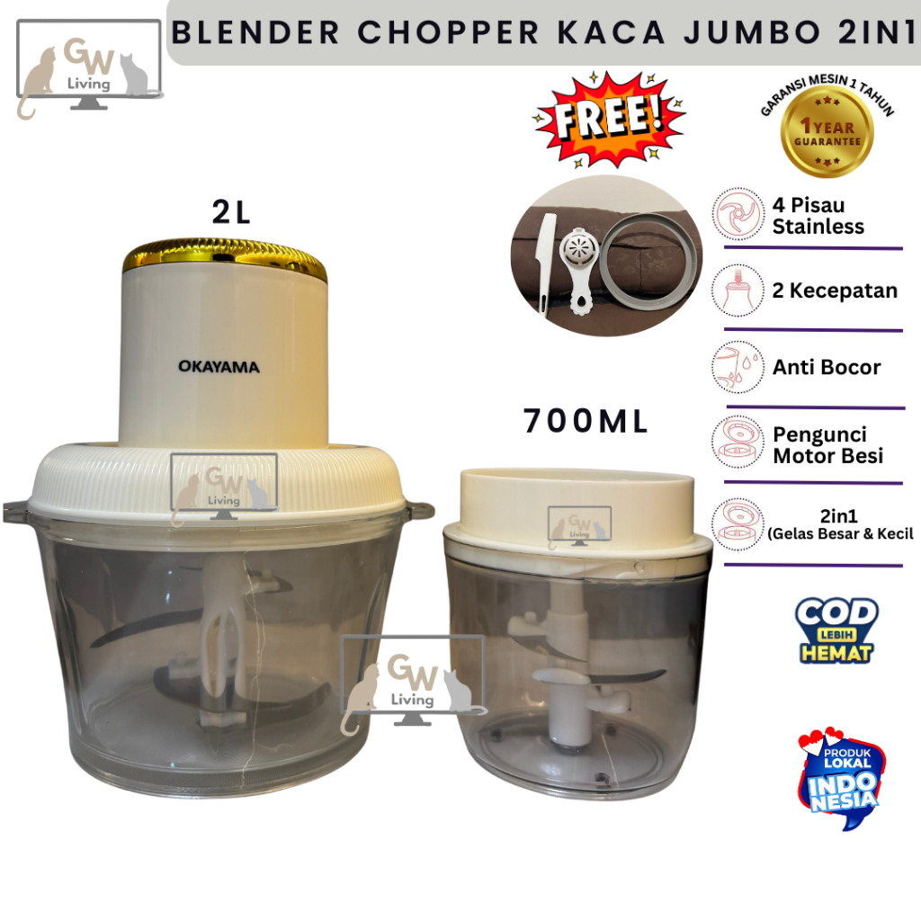 Blender Chooper Okayama 2in1 Chopper Jumbo Buah Daging Bumbu Hemat daya