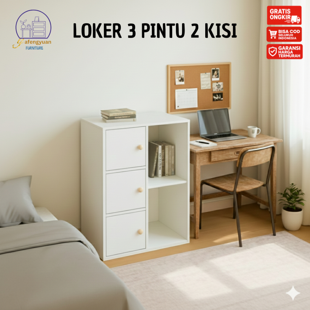 Loker 3 Pintu 2 Ruang - Rak Loker Susun Minimalis - Loker Dinding Kamar Tidur - Rak Buku Minimalis -