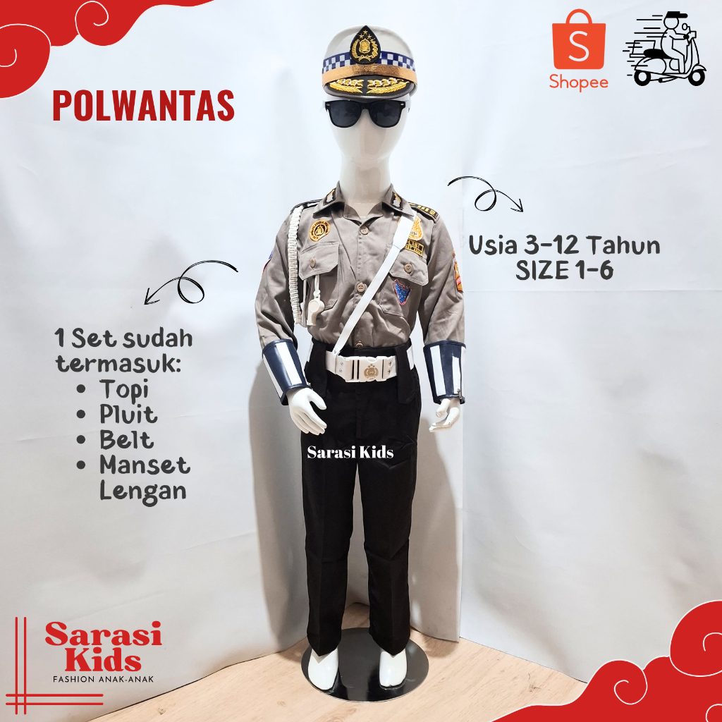 Baju polisi anak perempuan baju pocil anak wanita seragam polisi anak perempuan baju polwan anak tk 