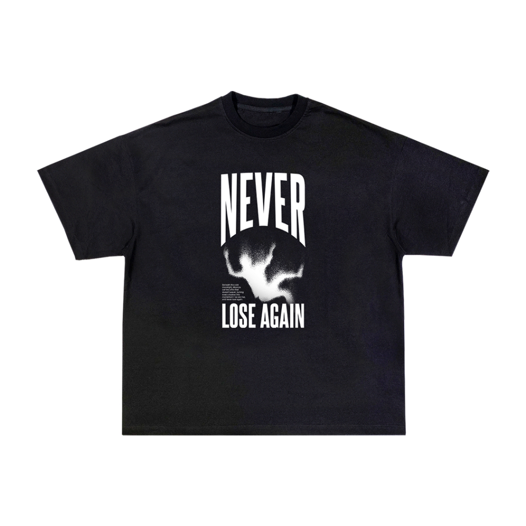 Moonza Clothing Boxy Fit Baju Kaos Pendek Distro Pria Wanita Oversize Cotton Combed 20S Never Lose A