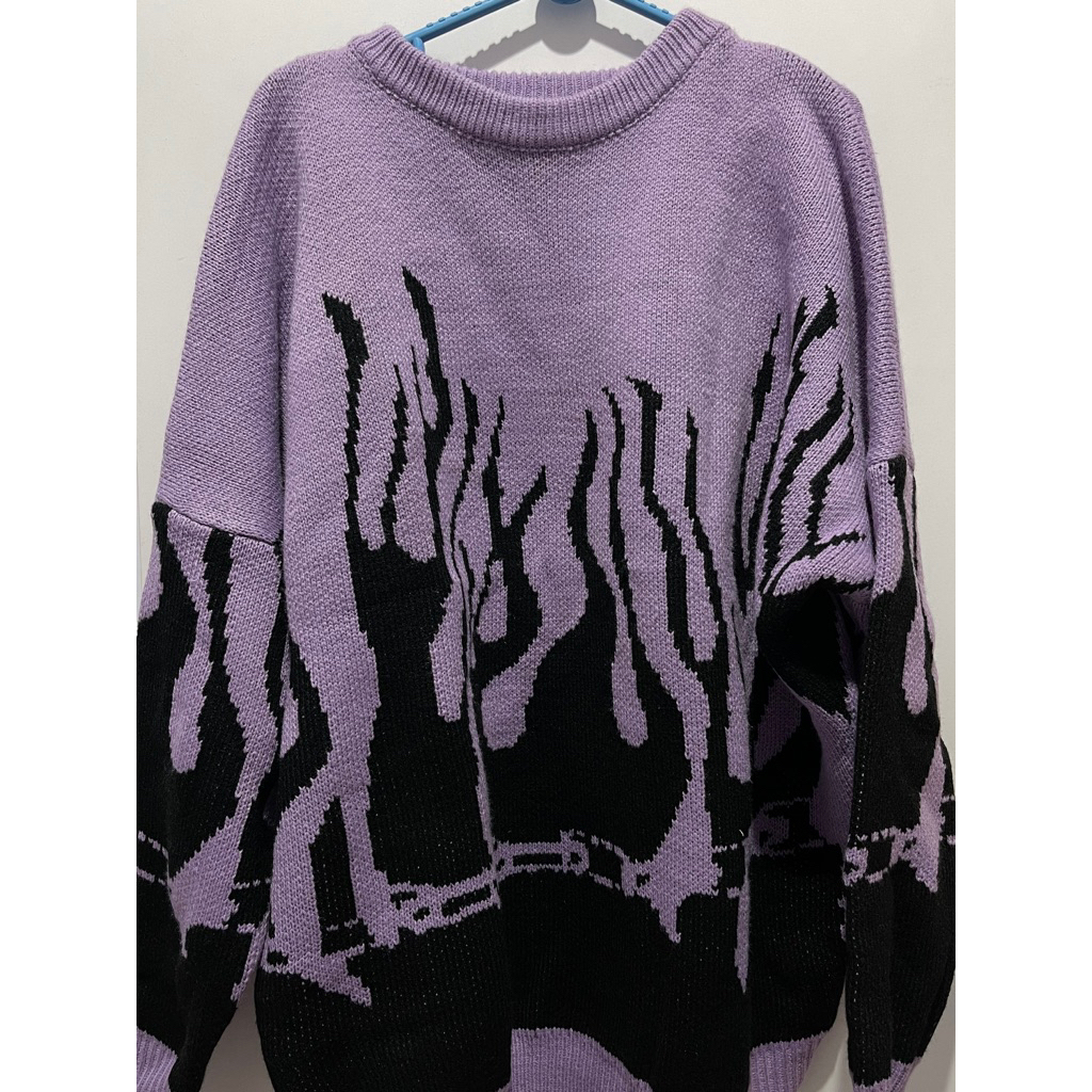 PRELOVED OVERSIZED UNISEX KNIT PURPLE FLAME SWEATER