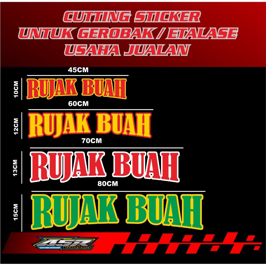 sticker gerobak usaha jualan, Cutting sticker tulisan RUJAK BUAH dua warna