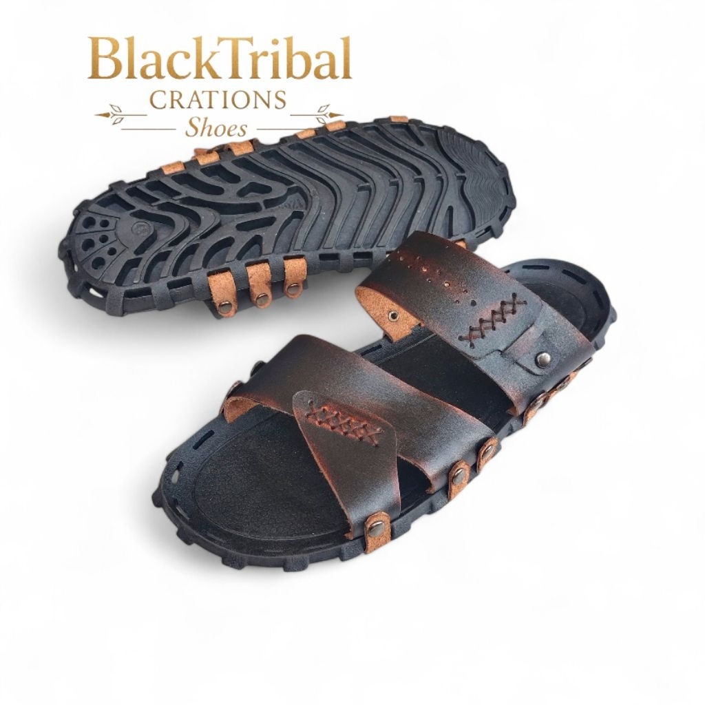 Blactribal || Sendal Kulit Pria Model Distro Original Kulit Sapi Asli Fashion Mewah Simple Mewah