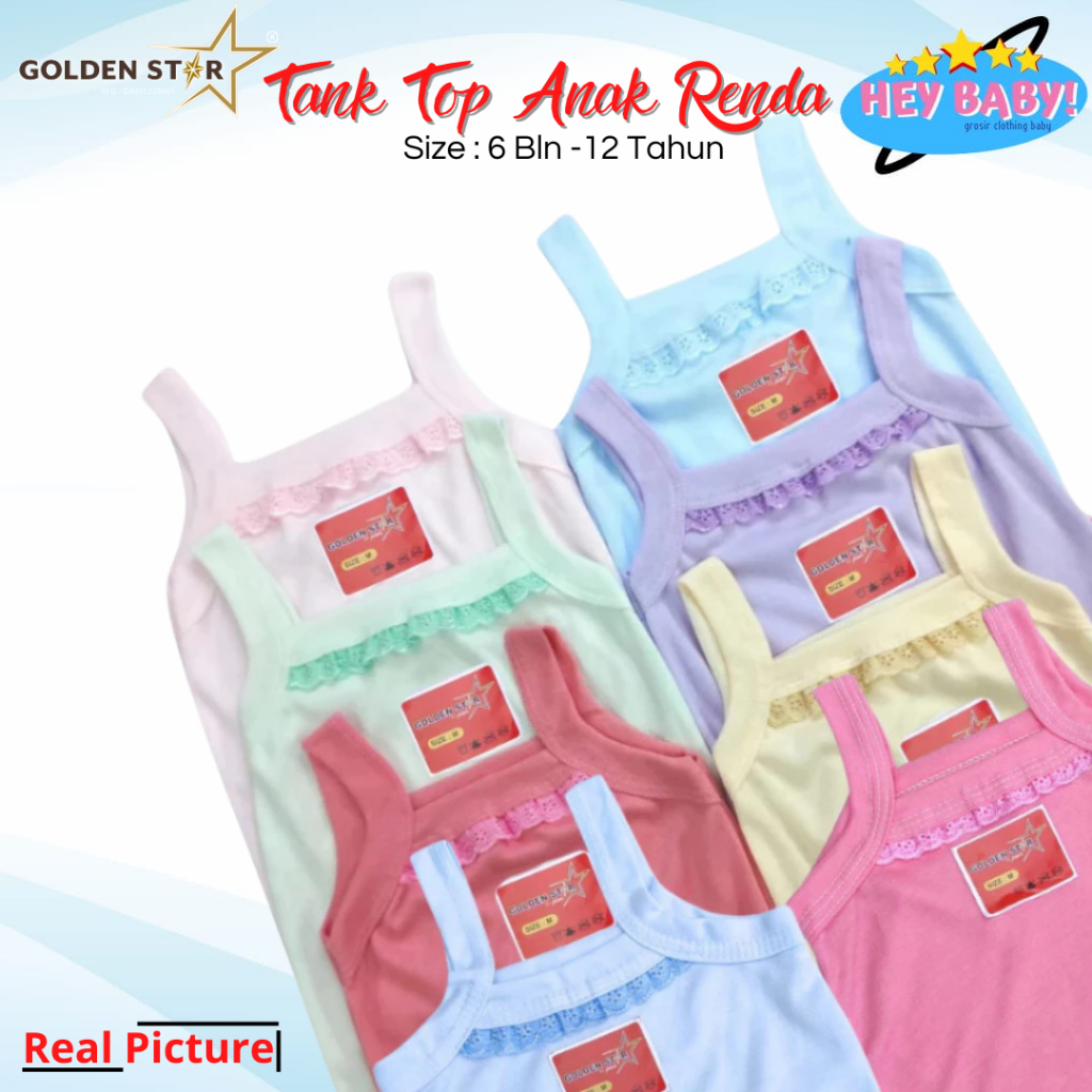 12 pcs tangtop anak perempuan golden star usia 10 tahun / tank top anak Renda / tanktop anak perempu