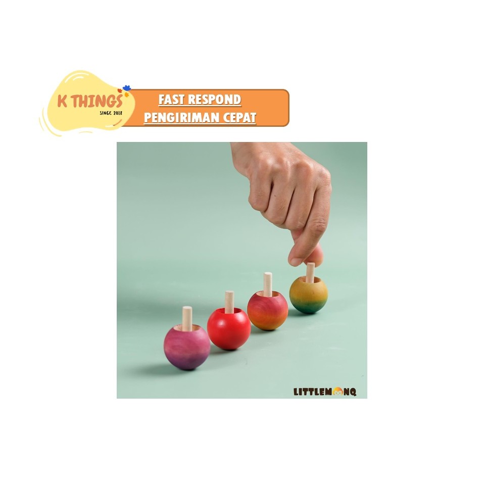 LITTLEMONQ Wooden Spinning Tops Gasing Anak Mainan Kayu Edukasi 3+ Spinning Toys Kado Unik Rainbow &
