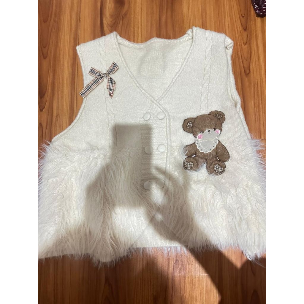 rompi musim dingin import bulu cream dewasa wanita teddy bear beruang