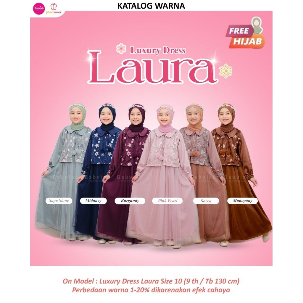 DRESS COUPLE ANAK CEWEK FREE HIJAB || LAURA DRESS BY BABYJAB X JILBAB KAKA || DRESS BROKAT ANAK || D
