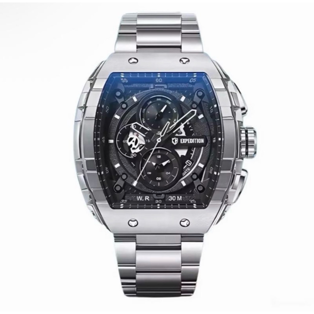 Jam Tangan Expedition E 6782 M Silver Black Original