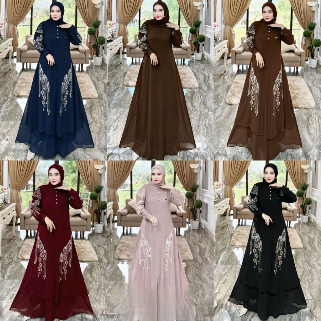 Nadira Dress Bordir 3in1 set scraft / COD / Gamis Bordir payet terbaru