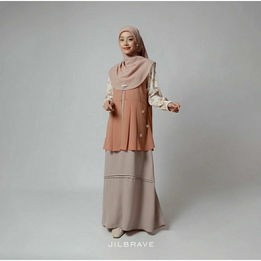 SADIRA DRESS JILBRAVE | Dress Feminine Elegant dengan Flower Pattern | Gamis Lebaran motif bunga Flo