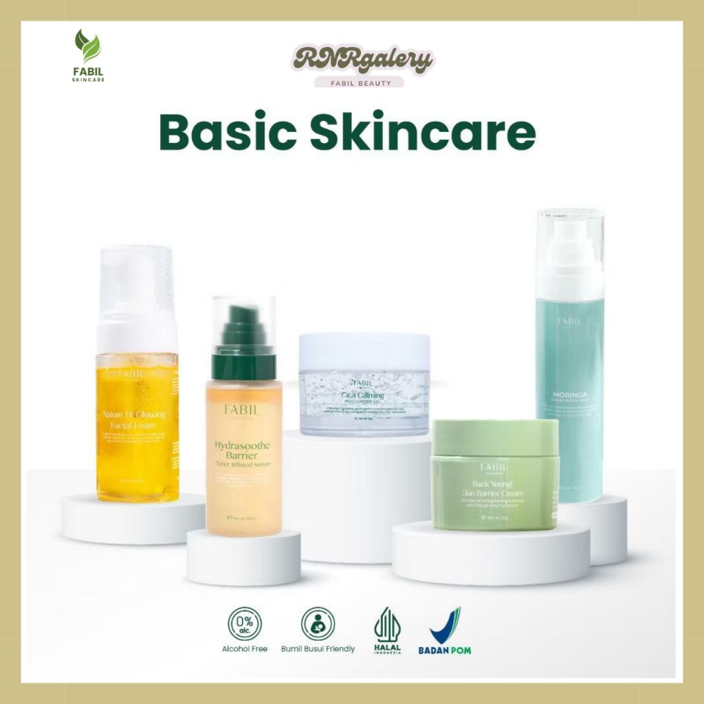 Fabil Basic Skincare Facial Foam + Skin Barrier Cream + Hydrasoothe Toner + Cica Calming Gel + Sunsc
