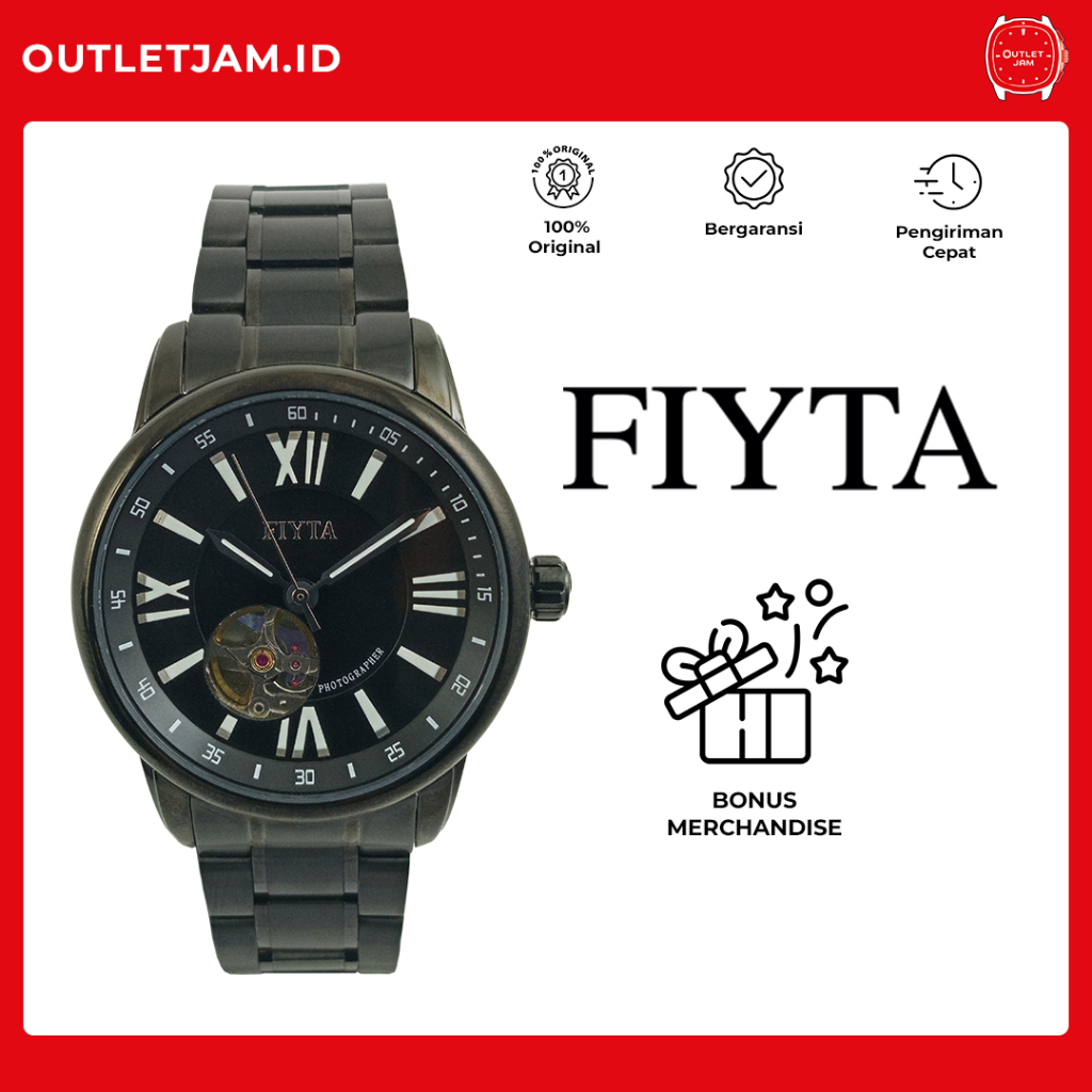Jam Tangan Pria FIYTA Photographer Gent Automatic Original Black Dial Stainless Steel