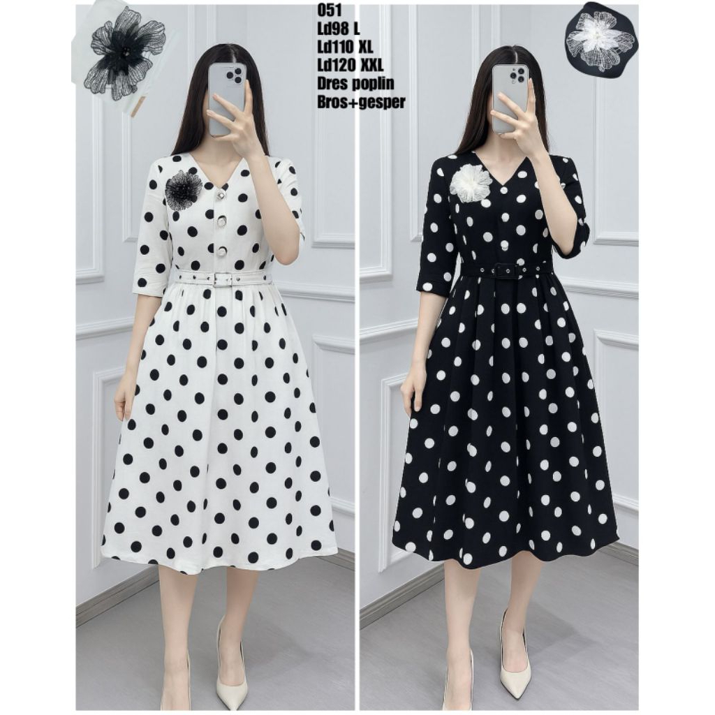 Dress Natal Motif Polkadot Bahan Katun Premium Import Bkk