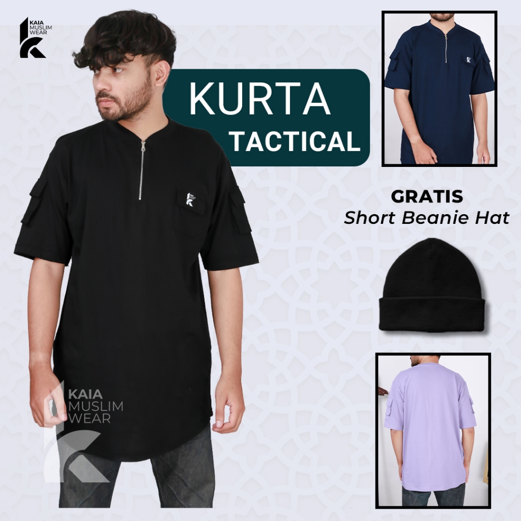 Kaiamuslimwear - Baju Kaos Kurta Tactical Pria Islami Dengan Kerah Mandarin