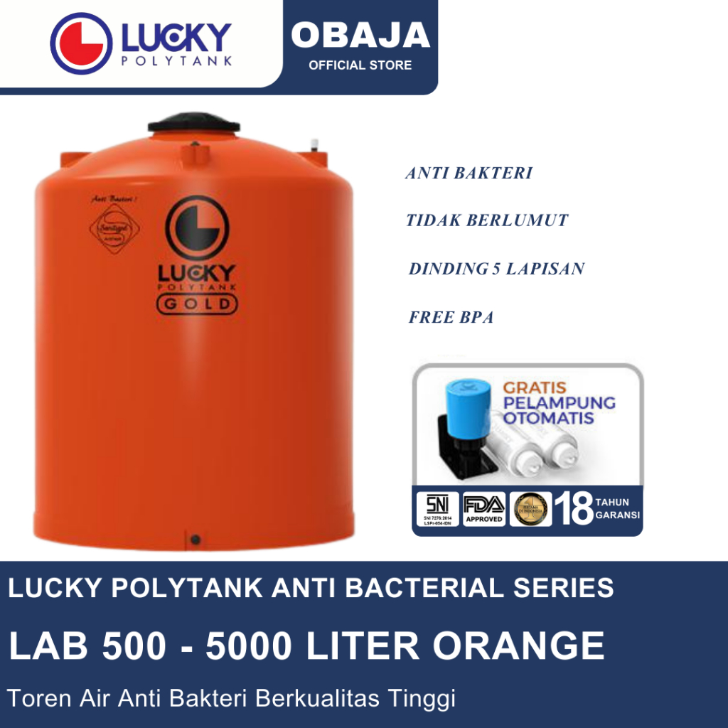 Lucky Polytank Toren Air LAB 500 Orange / Toren Air LAB 5000 Liter Orange Lucky Polytank