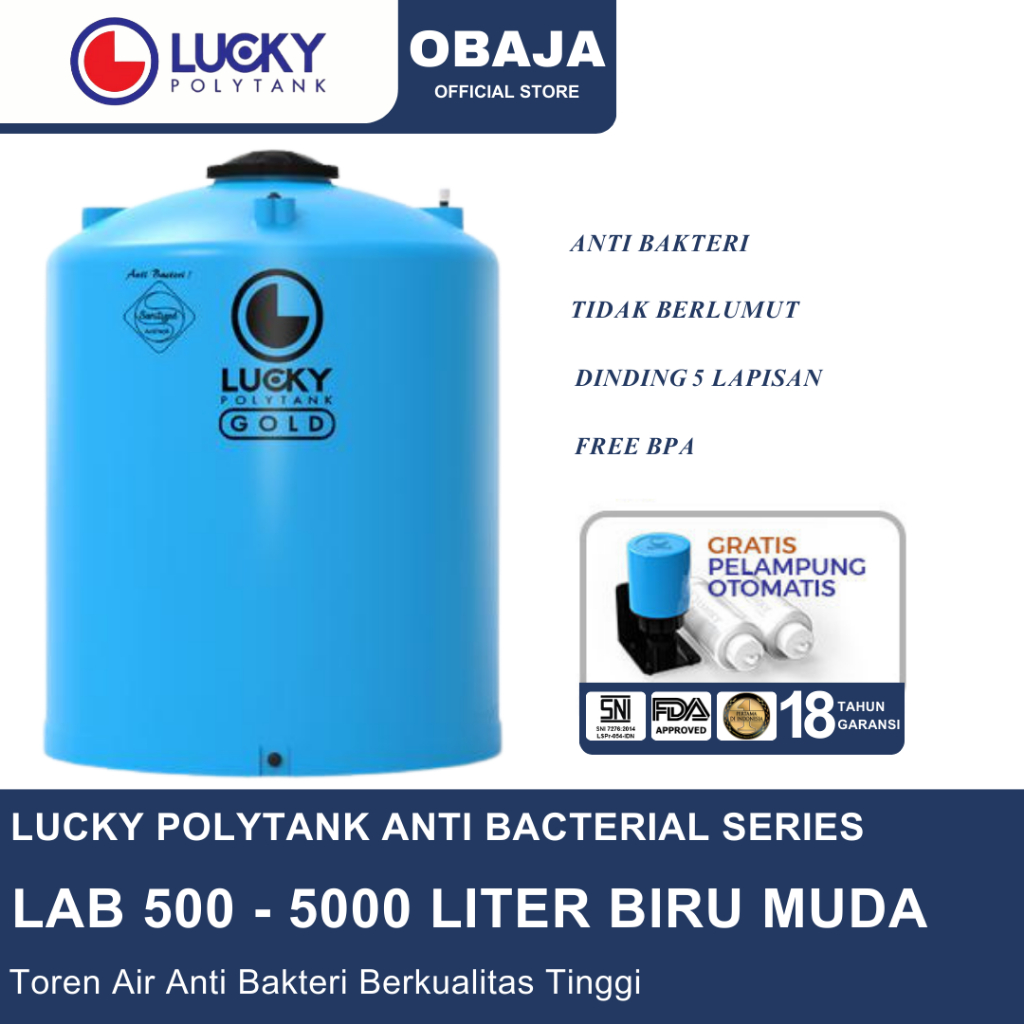 Lucky Polytank Toren Air LAB 500 Biru Muda / Toren Air LAB 5000 Liter Biru Muda Lucky Polytank