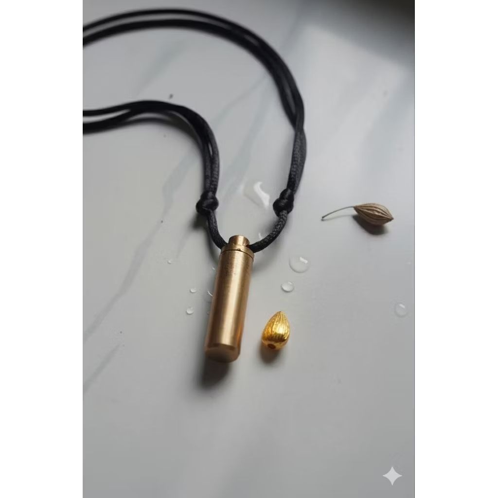 Kalung Pendant Liontin Tabung Kuning Bonus Batu Biji Kuaci Mas Terbaru